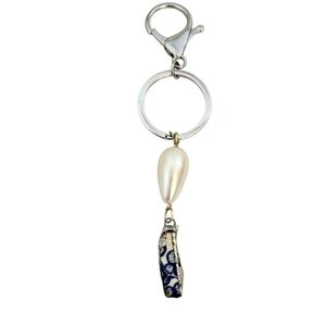 Upcycled Blue Willow China & Pearl Teardrop Keychain Handmade